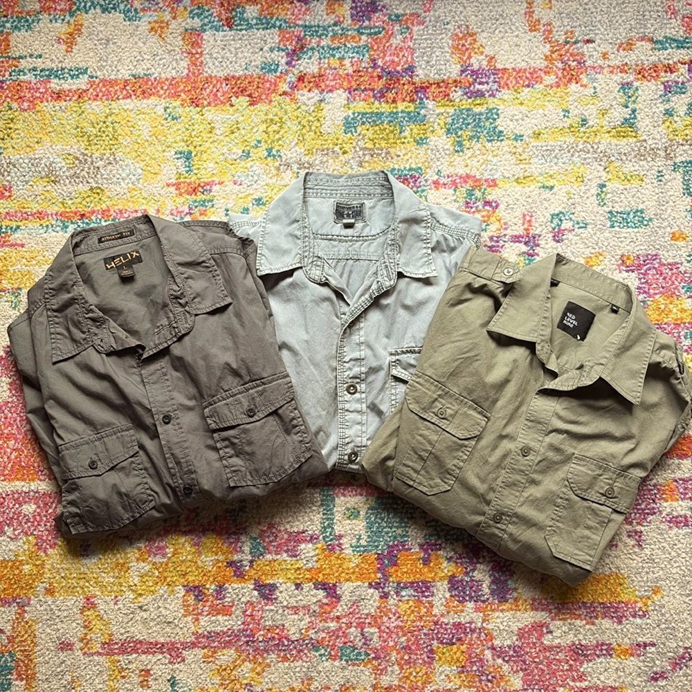 Lot of 3 Military Grunge Skater 2010’s Button Down Shirts HELIX RED LEVEL NINE